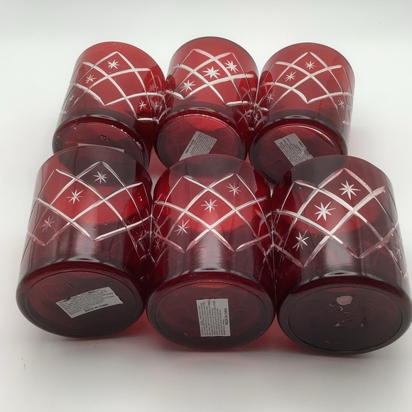 Six Target Etched Red Glass Votive Candle Holders - Picture 5 of 7